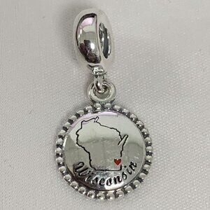 Pandora Wisconsin Map Exclusive Dangle Charm Pendant, S925 Silver Jewelry